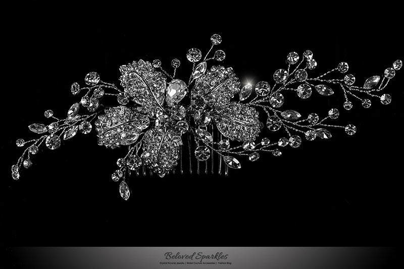 Mandy Leaf Spray Cluster Hair Clip | Swarovski Crystal - Beloved Sparkles